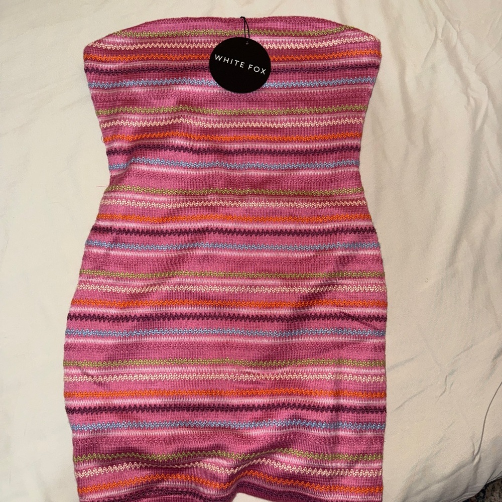White Fox Pink Striped Women's Strapless Dress